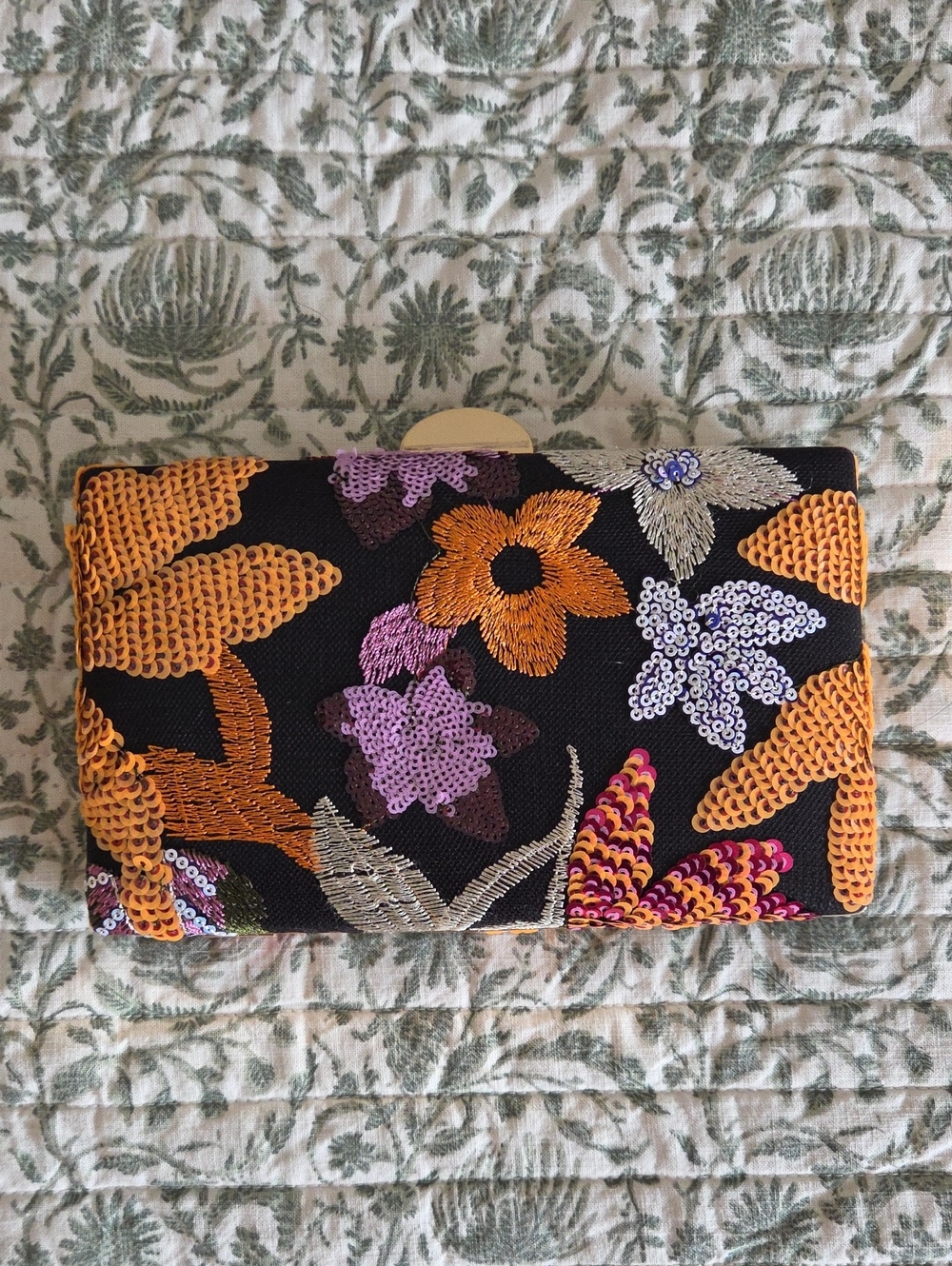 Embroidered Black Floral Sequin Clutch